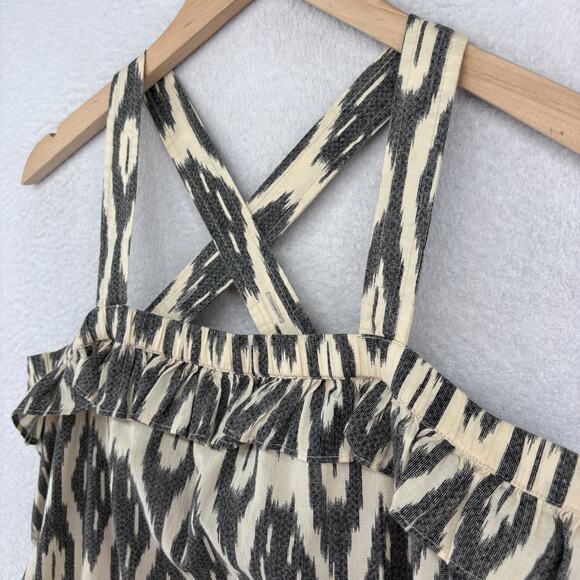 J.CREW Top 6 Ikat Print Ruffle Flounce Sleeveless Boho Beach Cotton Gray - Picture 4 of 13